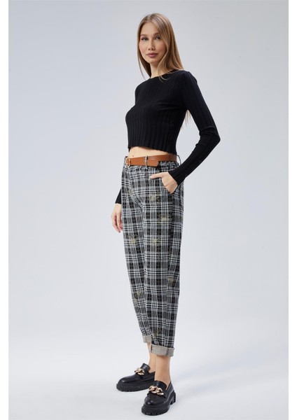 Ekose Yaldızlı Pantolon modelleri