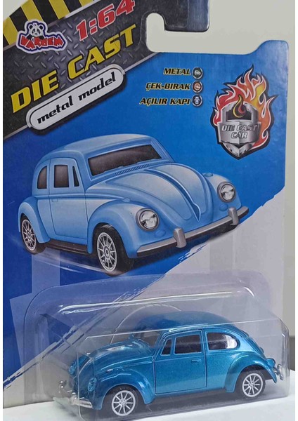 Dianomi Vardem 1:64 Ölçek Volkswagen Mavi// Çek Bırak Metal Araba Kapılar Açılır 8 cm modelleri