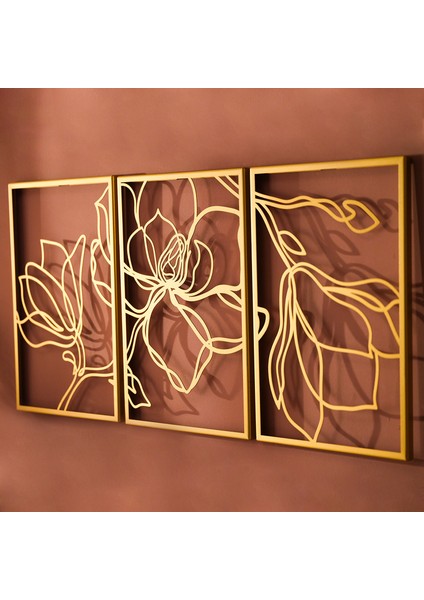 Floral Line Art 3'lü Set Metal Modern Duvar Tablosu - Ev Dekorasyonları - 30 x 45 cm - APT529