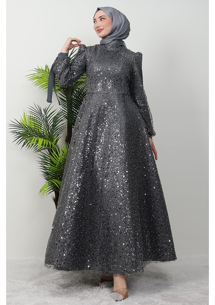 Tansu Tesettür Abiye Koyu Gri