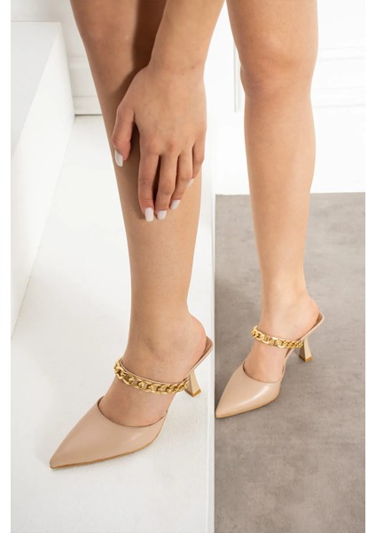 Shoes Açelya Kadın Topuklu Zincir Detaylı Sivri Burn Klasik Topuklu Ayakkabı