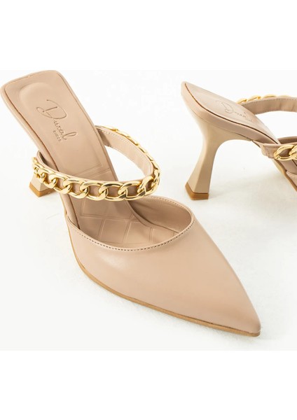Shoes Açelya Kadın Topuklu Zincir Detaylı Sivri Burn Klasik Topuklu Ayakkabı