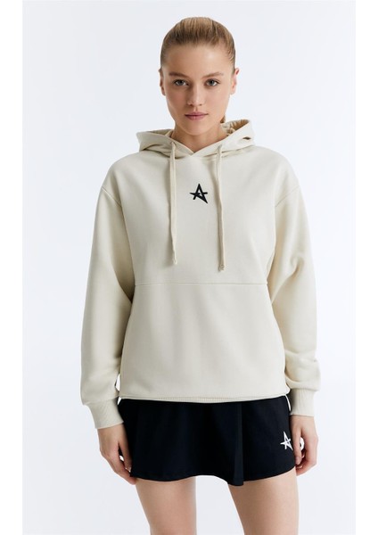 ED7749-03 Star Kadın Kapüşonlu Sweatshirt'ü Bej