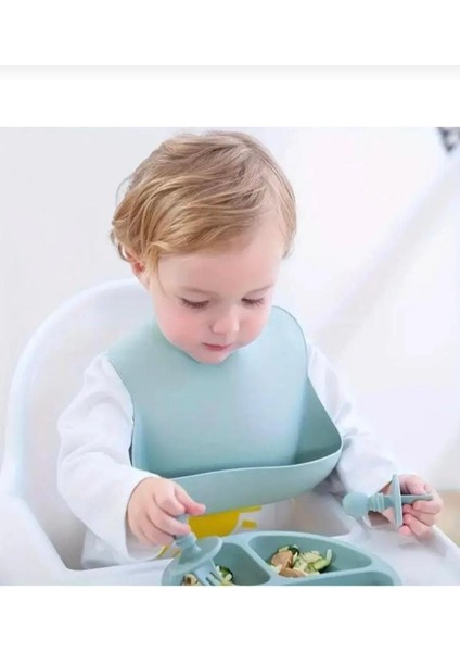Silikon Mama Önlüğü - Ayarlanabilir Kilitli Bebek Mama Önlüğü