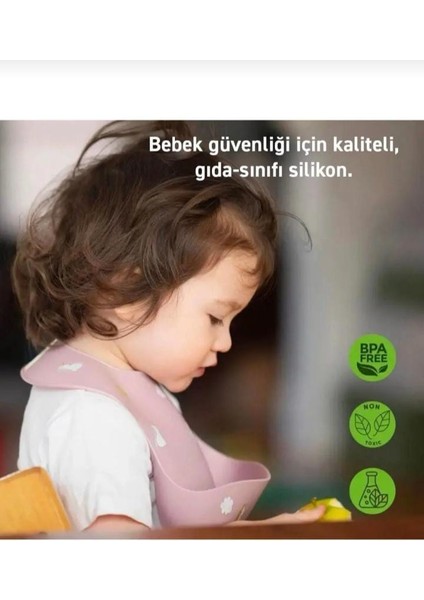 Silikon Mama Önlüğü - Ayarlanabilir Kilitli Bebek Mama Önlüğü