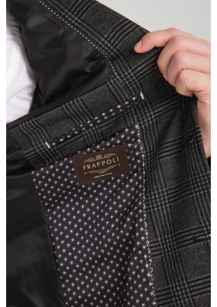 Ribas Erkek Siyah Likralı Pamuk Karışımlı Ekose Desenli Slim Fit Spor Blazer Ceket modelleri