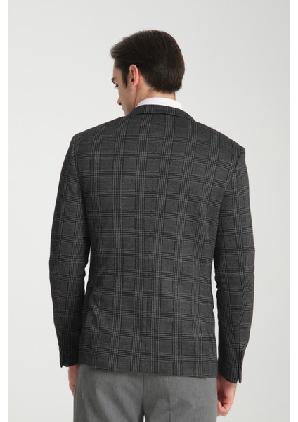 Ribas Erkek Siyah Likralı Pamuk Karışımlı Ekose Desenli Slim Fit Spor Blazer Ceket fırsatları