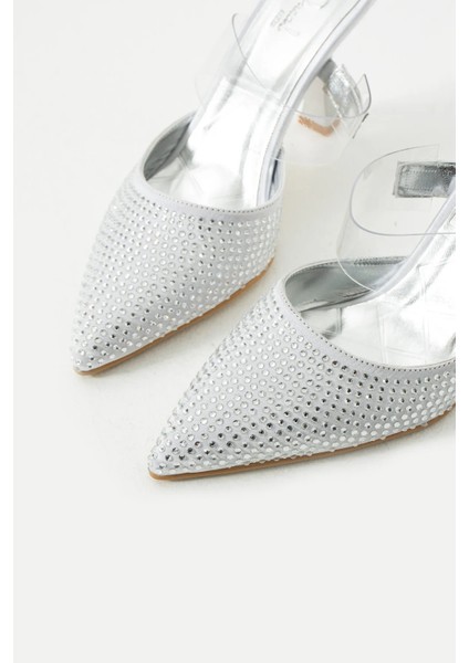 Shoes Müge Kadın Topuklu Taşlı Şeffaf Detaylı Abiye Ayakkabı