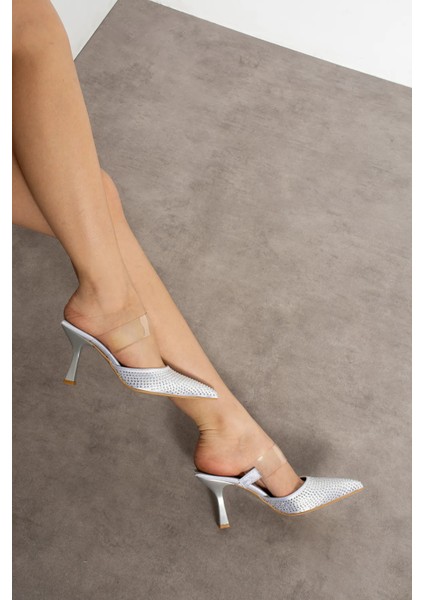 Shoes Müge Kadın Topuklu Taşlı Şeffaf Detaylı Abiye Ayakkabı