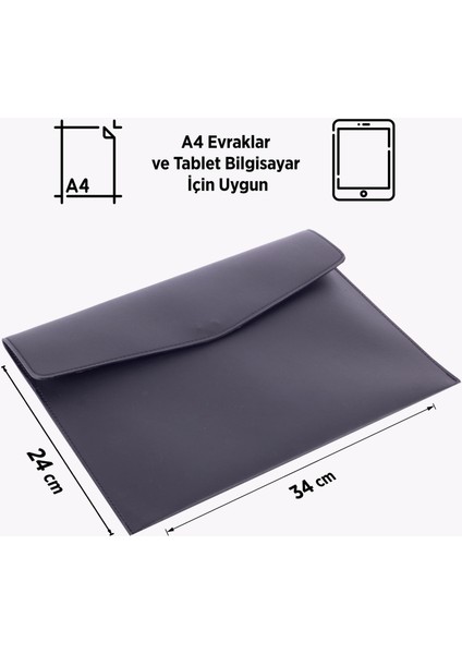 Blu Isme Özel Siyah Deri Iç Bölmeli Dosya Evrak Notebook Tablet Çantası Erkek Kartvizit Kalem Kılıfı