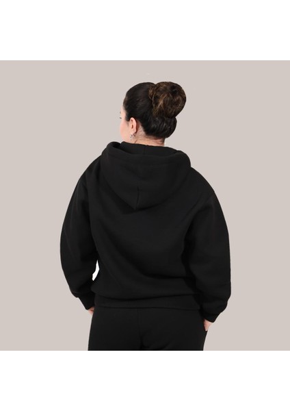 Siyah Kadın Hoodie, Kanguru Cepli, Kapüşonlu, 3 Iplik Kumaş fiyatları