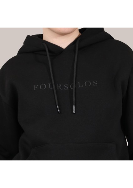 Siyah Kadın Hoodie, Kanguru Cepli, Kapüşonlu, 3 Iplik Kumaş indirimleri