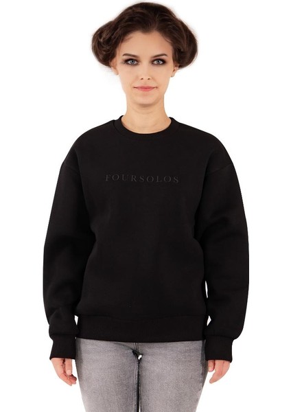 Siyah Kadın Sweatshirt, 3 Iplik Kumaş, Normal Fit