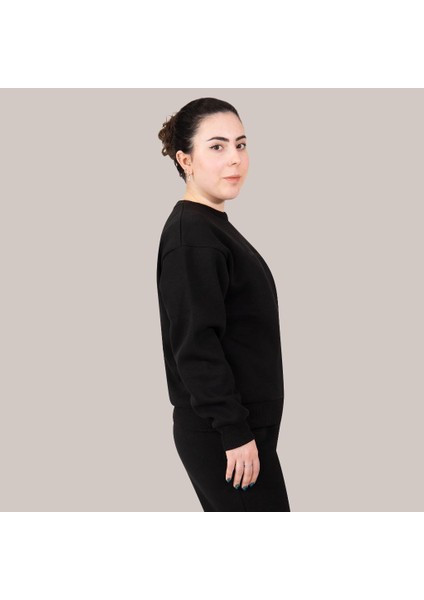 Siyah Kadın Sweatshirt, 3 Iplik Kumaş, Normal Fit fırsatları