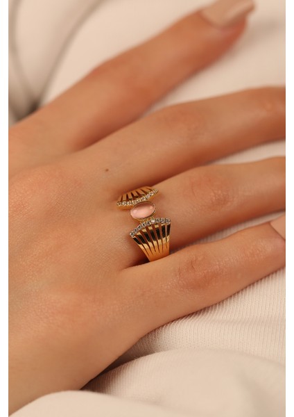 Pembe Opal Taşlı Altın Yüzük CGKYZK0316