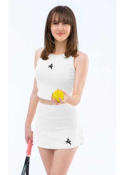 ED2405-01 Ece Dry-Touch Kadın ve Genç Kız Spor Piliseli Şortlu Etek Beyaz (Tenis, Dans, Yoga)