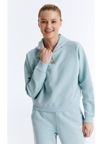 ED7739-06 Coach Crop Kadın Kapüşonlu Sweatshirt'ü Su Mavisi fiyatları
