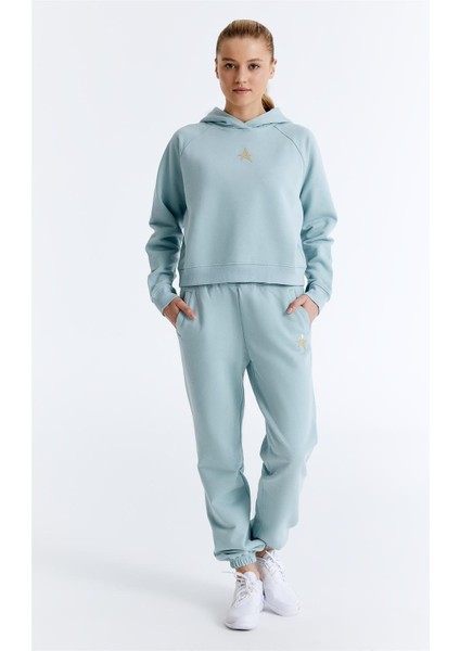 ED7739-06 Coach Crop Kadın Kapüşonlu Sweatshirt'ü Su Mavisi indirimleri