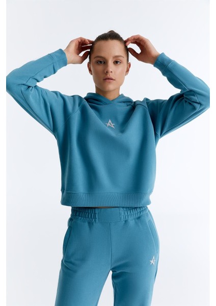 ED7739-07 Coach Crop Kadın Kapüşonlu Sweatshirt'ü Petrol Mavisi fiyatları