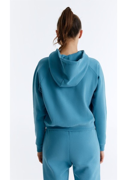 ED7739-07 Coach Crop Kadın Kapüşonlu Sweatshirt'ü Petrol Mavisi modelleri