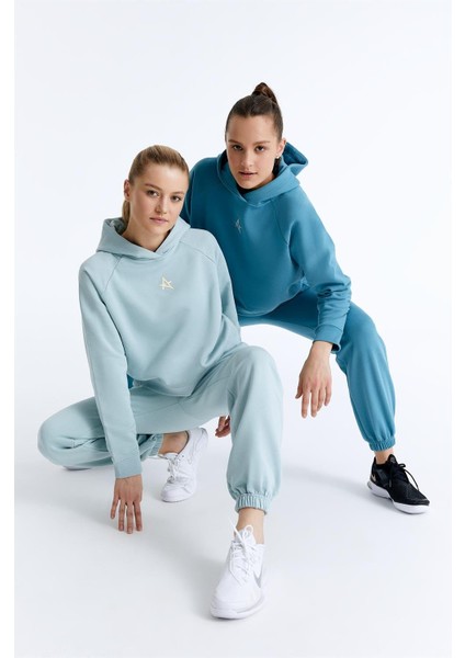 ED7739-07 Coach Crop Kadın Kapüşonlu Sweatshirt'ü Petrol Mavisi indirimleri