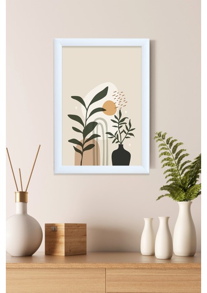 Bohem Vazo&bitki Art Çerçeveli Camlı Tablo 23.5 x 33,5