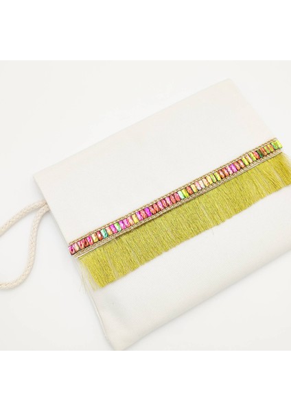 Yağ Yeşili Püsküllü Clutch Çanta modelleri