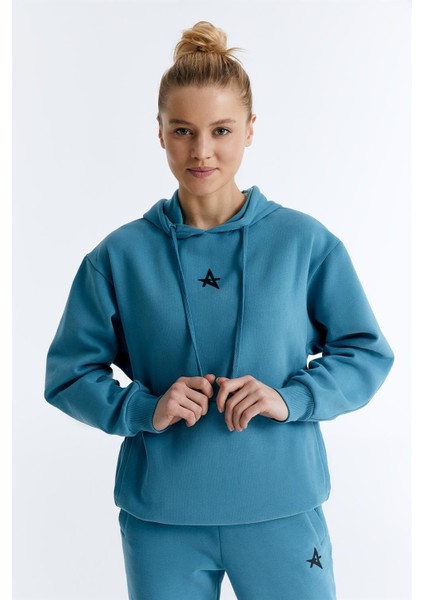 ED7749-07 Star Kadın Kapüşonlu Sweatshirt'ü Petrol Mavisi fiyatları