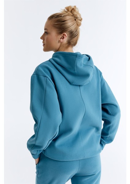 ED7749-07 Star Kadın Kapüşonlu Sweatshirt'ü Petrol Mavisi modelleri