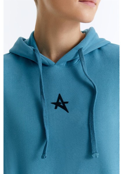 ED7749-07 Star Kadın Kapüşonlu Sweatshirt'ü Petrol Mavisi fırsatları