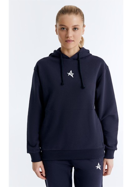 ED7749-10 Star Kadın Kapüşonlu Sweatshirt'ü Lacivert