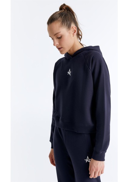 ED7749-10 Star Kadın Kapüşonlu Sweatshirt'ü Lacivert modelleri