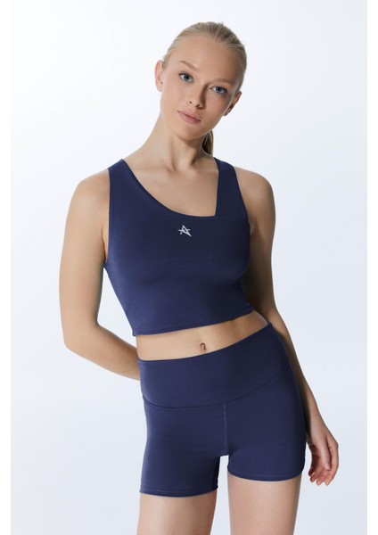 ED2308-13 Çağla Dry-Touch Yüksek Bel Kısa Kadın Sporcu Tayt Lacivert