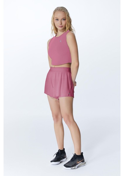 Ed 2349-03 Tamara Pliseli Sporcu Şort Gül Kurusu ( Tenis , Koşu , Pilates , Yoga , Pickleball )