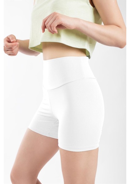 ED2308-01 Çağla Dry-Touch Yüksel Bel Kısa Tayt Beyaz