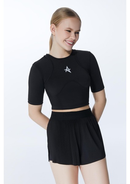 Ed 2349-02 Tamara Piliseli Sporcu Şort Siyah (Tenis, Koşu, Pilates, Yoga, Pickleball)