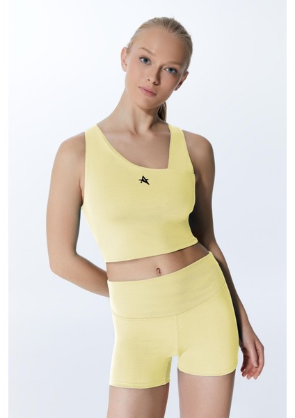ED2308-14 Çağla Dry-Touch Yüksek Bel Kısa Tayt Sarı