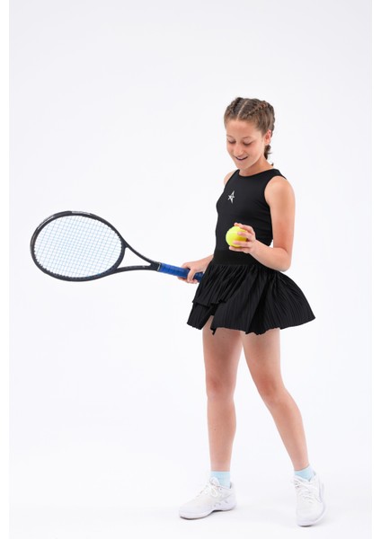 Ed 2303-10 Ada Dry-Touch Spor Etek Şortlu - Siyah - Kız Çocuk ( Tenis , Golf , Pickleball , Dans)