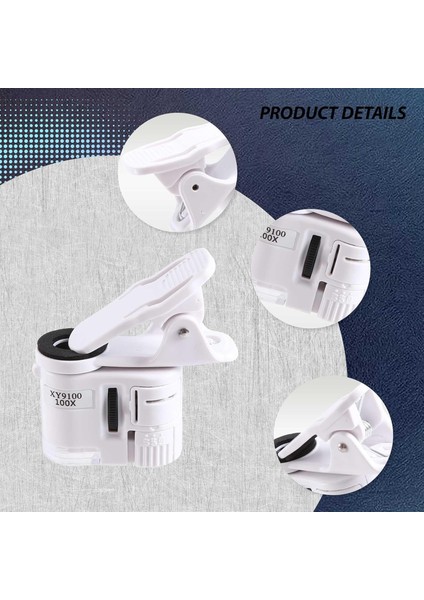 -100X Zoom Klipsli Mikroskop LED Işıklı, Taşınabilir Büyüteçli Cep Büyüteçli Mercek Camı