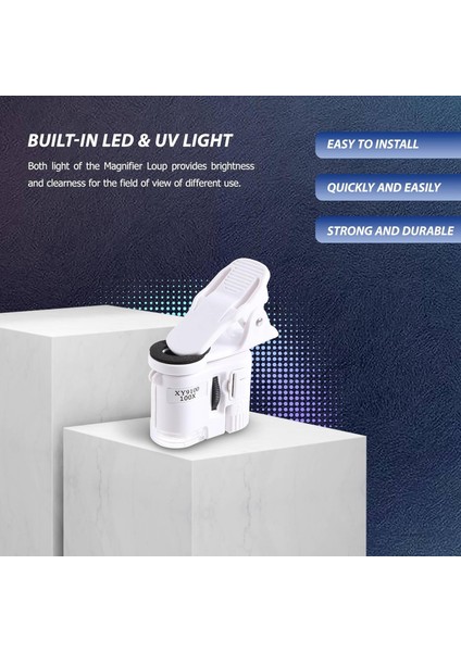 -100X Zoom Klipsli Mikroskop LED Işıklı, Taşınabilir Büyüteçli Cep Büyüteçli Mercek Camı