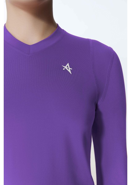 ED7755-12 Elena Dry-Touch V-Yaka Uzun Kollu Kadın Tenis , Koşu Üstü Mor fırsatları