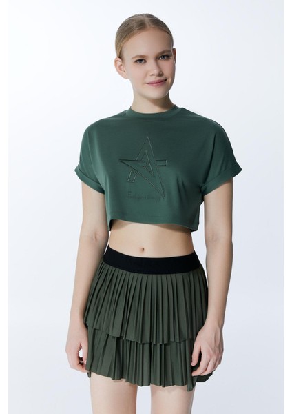 ED2307-01 Victoria Crop Pamuk Modal Genç Kız ve Kadın Tişört Haki modelleri