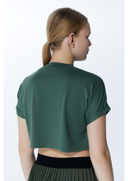 ED2307-01 Victoria Crop Pamuk Modal Genç Kız ve Kadın Tişört Haki fırsatları