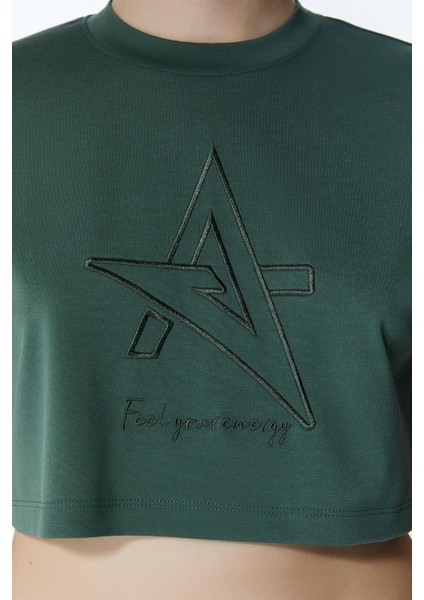 ED2307-01 Victoria Crop Pamuk Modal Genç Kız ve Kadın Tişört Haki indirimleri