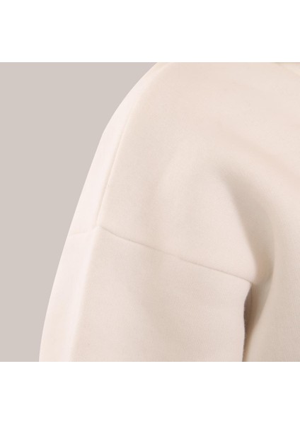 Ekru Kadın Hoodie, Kanguru Cepli, Kapüşonlu, 3 Iplik Kumaş fırsatları