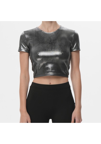 Ed 2305-11 Valentina Sırt Detayıı Dry Touch Kısa Kollu Tişört Gümüş Metalik