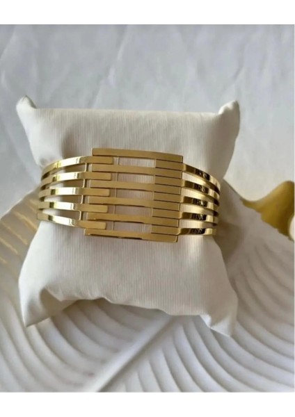 Lotusdesign Kaburga Çelik Altın Görünümlü Bilezik Gold