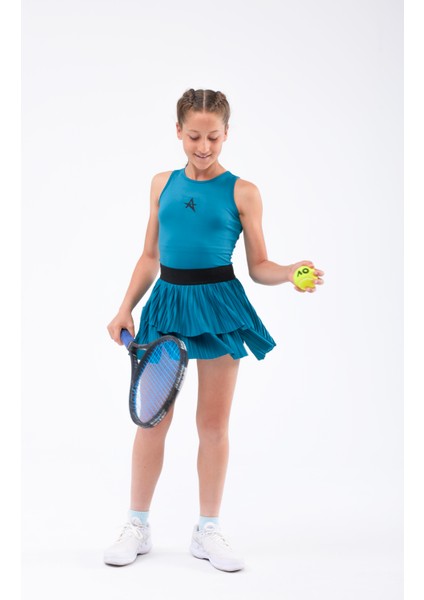 Ed 2303-08 Ada Dry-Touch Spor Etek Şortlu Petrol Kız Çocuk ( Tenis , Golf , Pickleball , Dans)