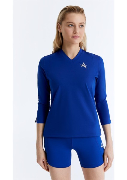 ED7755-05 Elena Dry-Touch V-Yaka Uzun Kollu Kadın Tenis , Koşu Üstü , Royal