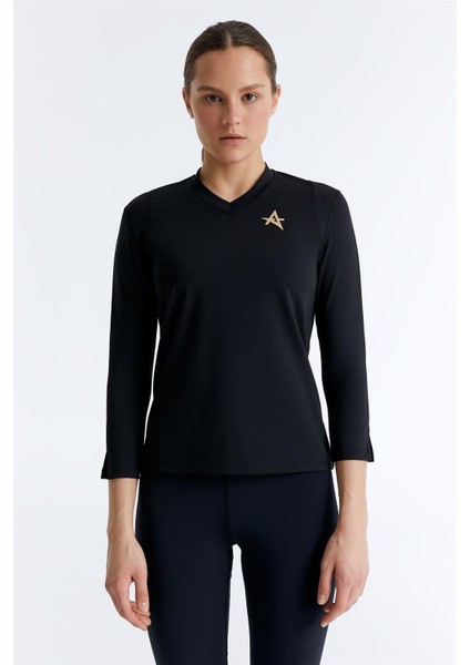 ED7755-06 Elena Dry-Touch V-Yaka Uzun Kollu Kadın Tenis , Koşu Üstü , Siyah indirimleri